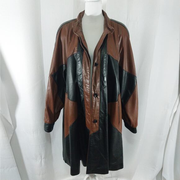 ROAMAN'S! EXQUISITE BLACK & BROWN GENUINE LEATHER GEOMETRIC JACKET, COAT! SZ 1X - Picture 5 of 12